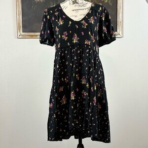 Wild Fable Size Small Black Floral V Neck Babydoll Tiered Dress